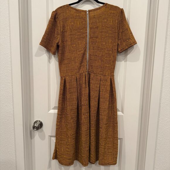 NWOT LulaRoe Amelia A-line Brown Orange Knit Pleated Dress Pockets Zip Sz XL - Picture 6 of 7